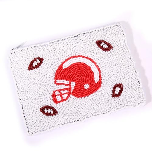 Football Helmet Coin Purse Game Day Beaded Wallet Purse Pouch Small Cute Football Zipper Pouch Game Day Sports Accessory for Football Fan Gift - style: Football Beaded Coin Purse