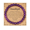 Gnamy Healing Crystal Bracelet for Women, Natural Stone Beaded Healing Crystal Bracelet Triple Protection Stress Relief Beads Jewelry Birthday Gifts Jewelry for Her - style: Amethyst