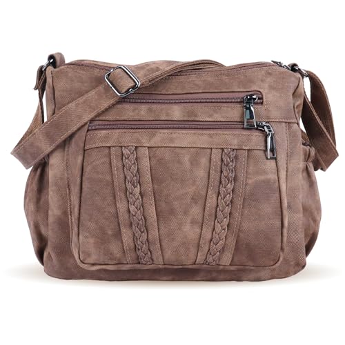 ELDA Crossbody Bags For Women Pocketbooks Soft PU Leather Purses and Handbags Multi Pocket Shoulder Bag - color: Retro Brown