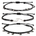 Waterproof String Anklets Cute Beaded Ankle Bracelets Beach Wave Anklet Stainless Steel Coin Boho Ankle Jewelry for Women - color: Black