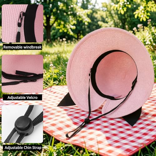 DRESHOW Sun Hats for Women Travel Fedora Foldable Beach Sun Hat Summer Wide Brim Straw Bucket Hat with Bowknot UPF 50+ - color: 1 Pack With Bowknot: Pale Pink With Black Band