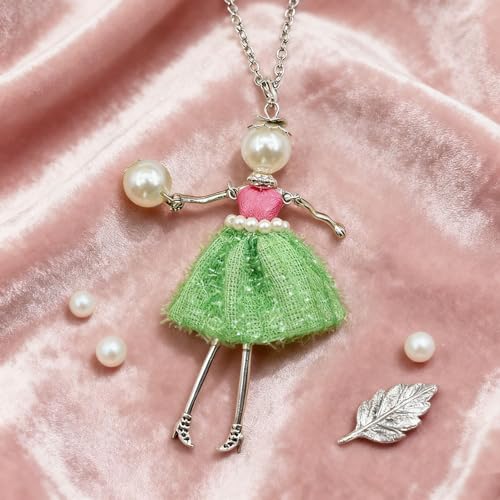 Crystal Paris Doll Necklace for Women, Handmade Cute Dress Long Chain Pendant Necklace Prom Costume Jewelry - style: 06