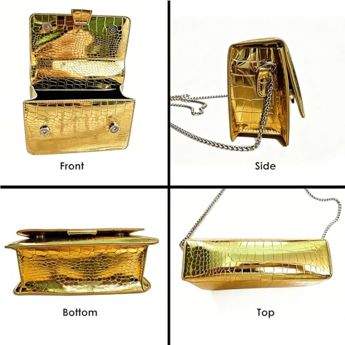 Small Crossbody Purse Bag for Women，Y2K Cute Metallic Croc-Embossed Handbag with Chain Strap - color: Medium Gold（fit Your Phone）