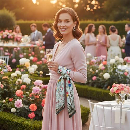 Premium Floral Scarf for Women 35x35 Square Silk Feel-Lightweight Scarves Headscarf Bandanas Wrapping Handbag - color: Vintage Chinese Flower Bird Blue Border