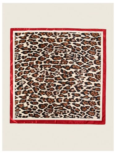 RoseSeek Women's Cheetah Print Silk Head Scarf Leopard Satin Rave Hair Scarf Headband Square Scarves - color: Dark Red