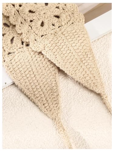 OYOANGLE Women's Boho Crochet Knit Hair Band Vintage Head Wrap Hair Bandanas Head Kerchief Beige One-Size - color: Beige