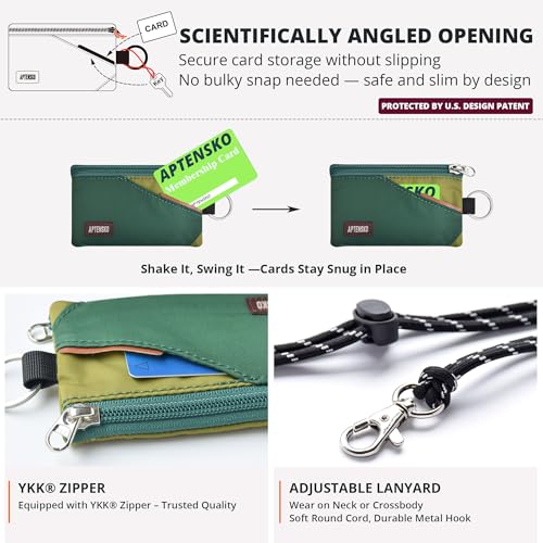 RFID Blocking Travel Wallet with Adjustable Lanyard, Small Nylon Zipper Pouch and Badge Holder for ID, Credit Cards, Cash, Keys, Commuters (ForestGreen+OliveGreen) - color: ForestGreen+OliveGreen