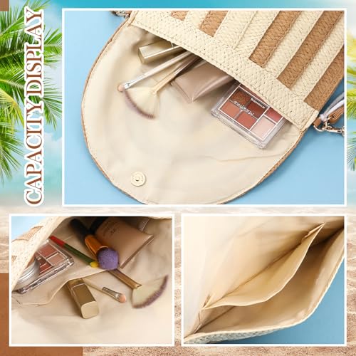 Frienda Straw Purses for Women Straw Clutch Crossbody Bag Summer Beach Shoulder Bag Woven Envelope Wallet Handbags - color: Beige and Khaki
