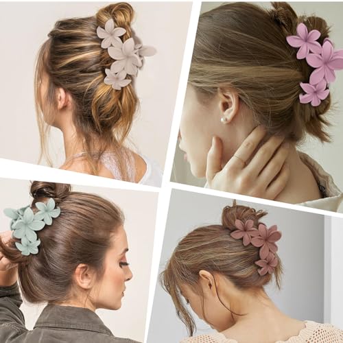 Colorful Plumeria Hawaiian Flower Hair Clips for Women - 4PCS Large Claw Clips for Thick Hair with Strong Hold, Beach Hair Accessories - color: Multi-colored