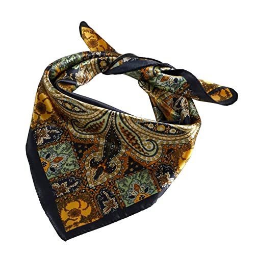 QBSM Womens 23.6 inch Satin Silk Feeling Formal Square Neck Scarf Head Hair Wraps Kerchief - color: Cashew-black