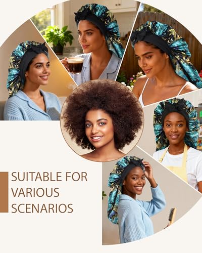AWAYTR Long Satin Bonnet for Braids - Elastic Silk Hair Bonnets for Sleeping Night Cap Stretchy Tie Band for Women(Print) - color: Print