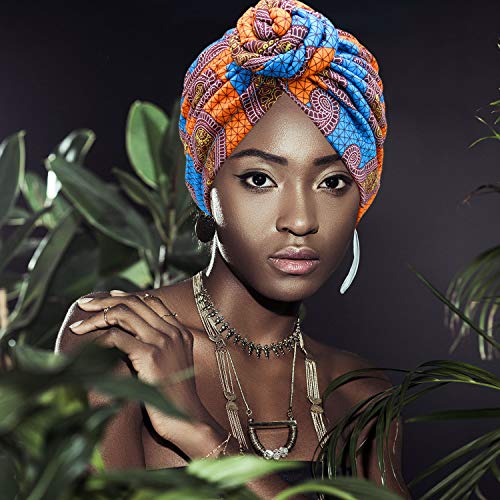 SATINIOR 4 Pieces African Pattern Headwrap Pre-Tied Bonnet Turban Knot Beanie Cap Headwrap Hat - style: Flower Style