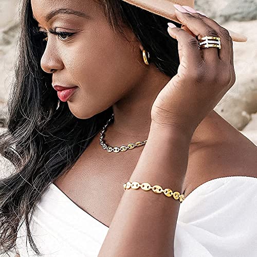 CIUNOFOR Square Chunky Cocktail Ring for Women, Gold Plated Stainless Steel CZ Statement Ring, Bold Wide Style, Sizes 6–11