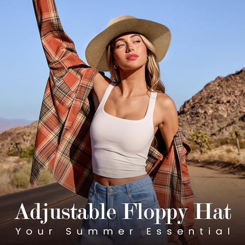 Beach Sun Straw Hats for Women, UPF 50+ UV Sun Protection Wide Brim Summer Straw Hat Foldable Packable Roll up Cap - color: Buckle - Khaki & Beige