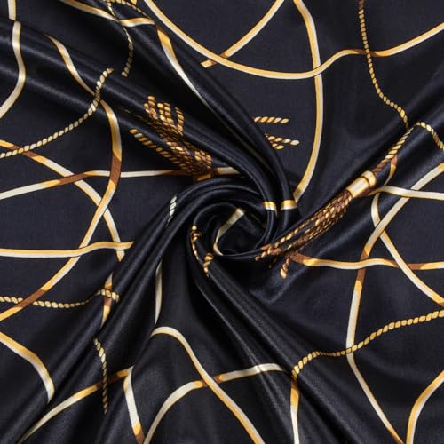 RIIQIICHY Head Scarf for Women Like Silk Scarf Hair Scarf Printed Square Scarf Bandanas for Women 35 Inches - color: Navy/Gold/Red/Green