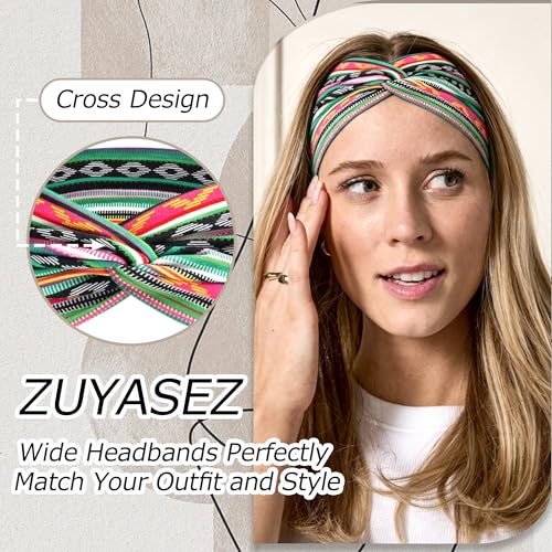 Boho Headbands for Women Wide African Hair Bands Cross Head Bands Yoga Running Sweatband Elastic Headband Stylish Wrap Headbands Hair Accessories for Teen Girls - color: African Striped Print