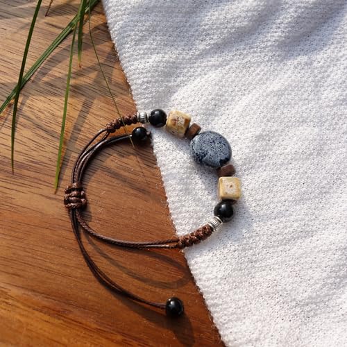 Handmade Green Boho Bracelets for Women, Bohemian Ceramic Beads Bracelets for Friends, Trendy Porcelain Stone Beaded Bracelets for Sisters - color: dark blue round