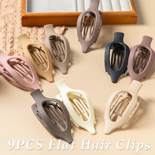 Flat Hair Clips, 9 PCS 4.7 Inch Large Side Slide Volume Duckbill Clips for Women & Girls, Internal Tooth Design, Strong Hold Matte Hair Clips for Thick Hair & Thin Hair,French Concord Clip - color: Multicolour