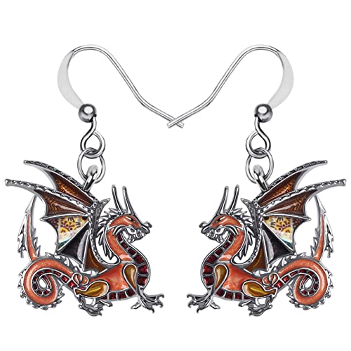 Enamel Alloy Dinosaur Fantasy Dragon Earrings Drop Dangle Unique Animal Jewelry For Women Dragons Gifts - color: Brown