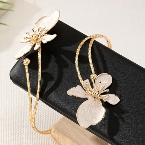 Arm Cuff Jewelry for Women Adjustable Flower Cuff Bangle Bracelet Gold Armband Upper Jewelry Gifts for Women Boho Western Accessories - color: A2:white flower