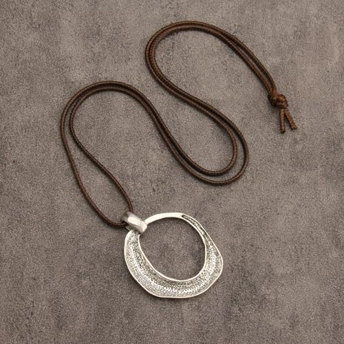 JAOYU Bohemian Necklaces for Women Leather Necklace Wood Pendant Choker Long Brown Necklace Chunky Circle Boho Hippie Jewelry - style: Chunky Boho Necklace