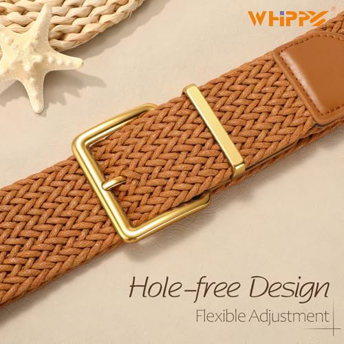 WHIPPY Women Wide Woven Belt Fashion Boho Rattan Braided Belt with Gold Buckle Raffia Straw Woven Waistband for Dresses - color: Brown, size: Fit Waist Size 30"-34"