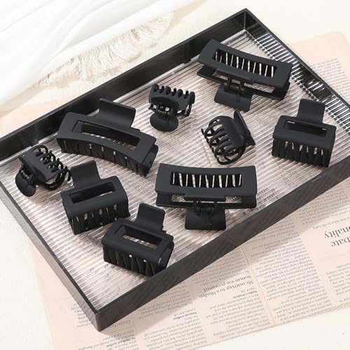 CHANDAT 3 Style Hair Claw Clips 9 pcs Medium Claw Clips Hair Clips for Women Rectangle Claw for Thick Hair Square Hair Clips for Thin Hair Accessories for Women (Black) - color: Black