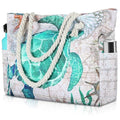 Clothirily Beach Bag for Women - Large Beach Tote Bag, Waterproof Sandproof Beach Bag with Zipper, Large Swim Pool Beach Tote - color: Green Turtle