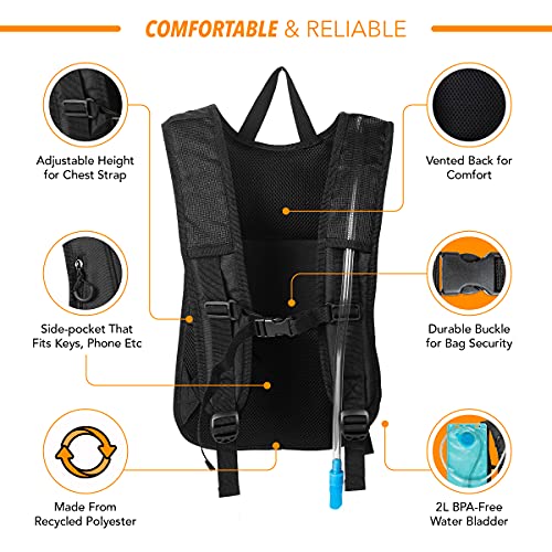 Vibe Festival Gear Rave Hydration Pack Backpack with 2L Water Bladder for Women Men – Festival Hydropack, Hydro Pack, Leak Proof, Lightweight – Teens, Party, Hiking, Running, Outdoor Sports - color: Black