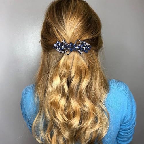 Joez Wonderful Rhinestone Hair Clip Sparkly Crystal Barrettes French Wedding Prom Engagement Pageant First Communion Hair Decorative Accessories for Women Long Hair (Bow Blue, 1 Pcs) - color: Rhinestone Butterfly Blue
