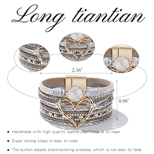Long tiantian Boho Leather Wrap Bracelets Gifts Trendy Stuff Layered Bangles Bracelets for Women Modern Stackable Infinity Bracelets Bohemian Jewelry Gifts for Women Birthday Gifts - color: B1:bracelets for Women Trendy(gold Heart)