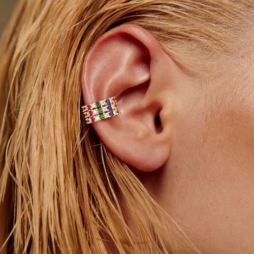 FETTERO Ear Cuff Earrings for Women Non Piercing 14K Gold Plated Ear Cuffs for Non Pierced Ears Clip on Cartilage Earring Ligthweight Fake Earrings | Single - style: Colorful stone