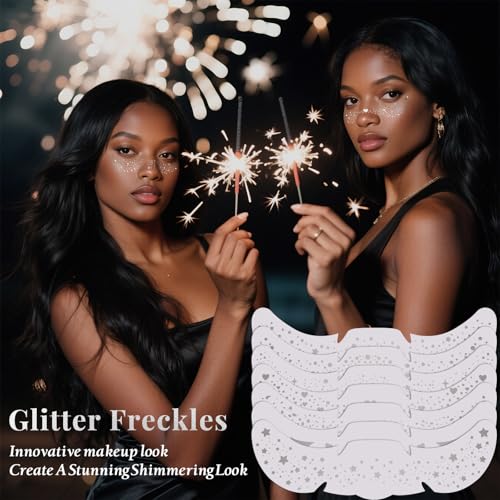 24pcs Glitter Freckles Makeup Patches-Silvery-Face Glitter Speckle, Sparkle Speckles Patches for Women, Cute Fake Freckles, Glitter Freckle Face Tattoo, Accessories for Musical Festival - color: 24Pack-Silvery