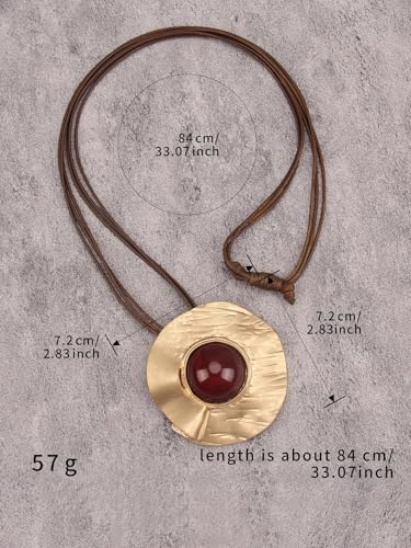 JAOYU Boho Necklace for Women Large Pendant Necklace Boho Long Choker Leather Gold Necklace Vintage Earthy Jewelry Trendy - style: Large Long Necklace