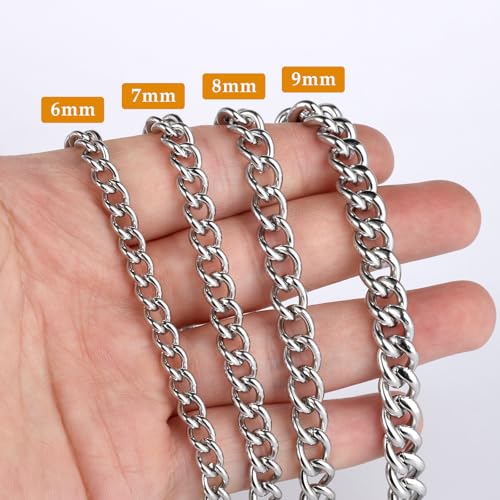 16.5 FT Stainless Steel Curb Chain Roll, 8mm 304 Stainless Steel Flat Twisted Links Curb Chains Bulk Spool for Jewelry Making Necklace DIY Craft - color: Stainless Steel, size: 8.0mm width