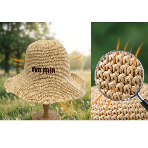 Women Straw Sun Hat Summer Beach Hats Foldable Floppy Cap Wide Brim Bucket Hat Solid Handmade Sun Protection Caps - color: Min-khaki