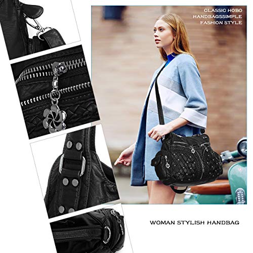 Angel Barcelo Purses for Women Large Shoulder Bag Soft Hobo Bags for Women - color: Stylish Black