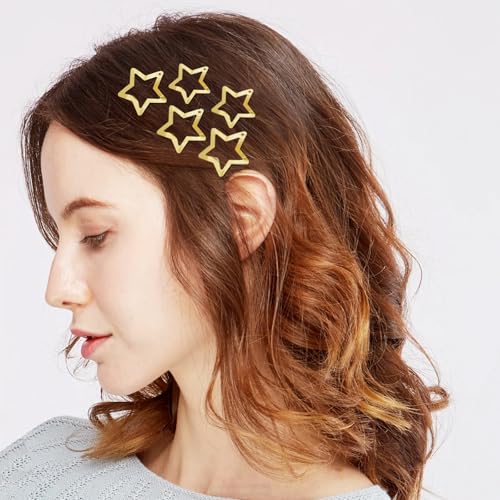 Star Hair Clips 2000s Y2K Snap Hair Barrettes Non Slip Star Hair Accessories Gold Metal Hair Clips for Girls Women -30 PCS 1.18", 1.57" - color: 50 P - 1.18",1.57"-gold
