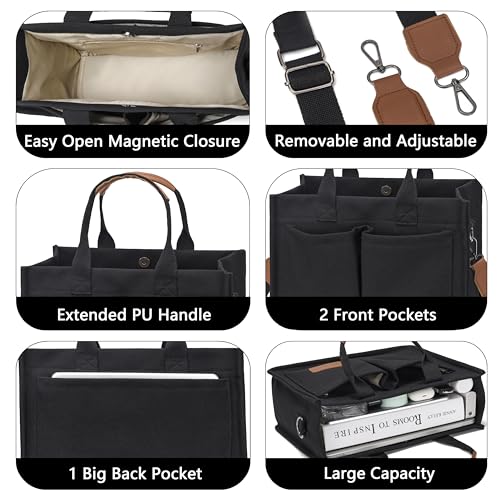 ZHMO Canvas Tote Bag for Women,Women's Bags Crossbody Bags Work Laptop Tote Bag Large Handbags Purse for Travel Nurse Teacher - color: Canvs Demure Black With Compartments