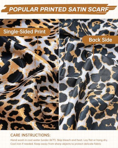 Mesovor 35” Square Head Scarf for Women, 3 Pack Like Silk Satin Headscarf Hair Neck Scarf Top Bandanas for Sleeping - color: Leopard(black/Yellow/Coffee)