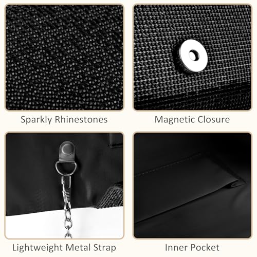 PACETAP Rhinestone Clutch Purses for Women, Sparkly Glitter Evening Bags Handbag Crossbody Bag for 1920s Party Wedding Engagement Prom(Black) - color: Rhinestone Black