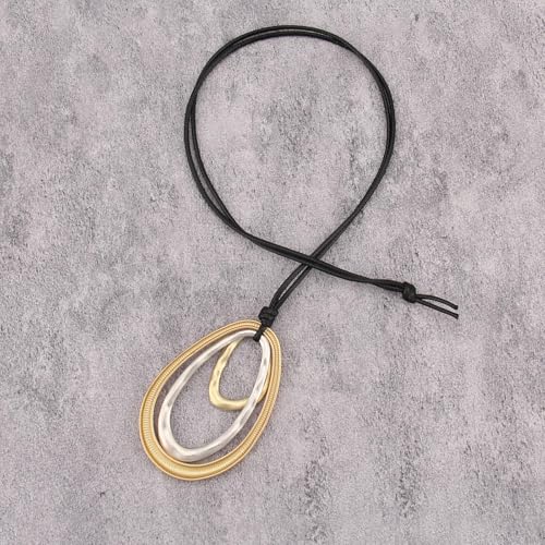Boho Necklaces for Women Chunky Circle Necklace Layered Boho Circle Leather Choker Necklace Long Vintage Necklaces Bohemian Jewlery Gifts - style: Boho Style Necklace