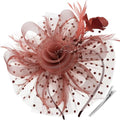 DRESHOW Fascinators Hat Flower Mesh Ribbons Feathers on a Headband and a Clip Tea Party Headwear for Girls and Women - color: 7" Diameter / Coffee