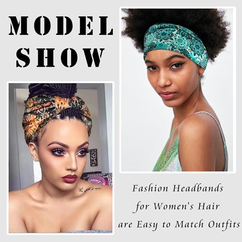FULZTEY Wide Headbands Boho Head Bands for Women's Hair Fashion Floral Print Headwraps Elastic Thick Turban Workout Yoga Hairband Bandanas Cute Hair Accessories for Teen Girls 4Pcs - color: Style 79