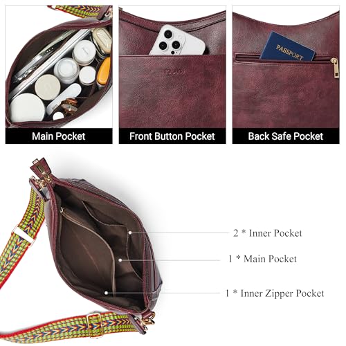 Crossbody Bags for Women Crossbody Purse for Women Vegan Leather Hobo Purses Shoulder Handbags for Daily Travel Work - color: Two-tone Maroon