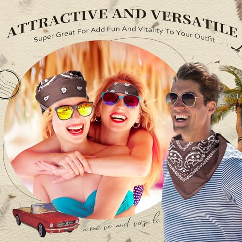 Suhine 12 Pcs Bandanas Bulk for Women Men 22 x 22 Inch Paisley Headband Cowboy Handkerchief Summer Beach Party Costume - color: Coffee