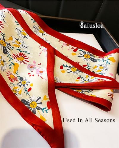 Purse Scarf For Handbags Head Scarves For Women's Hair Bags Scarfs Long Skinny Scarves Fashion Silky - color: A12-kelsang Flower Red Border