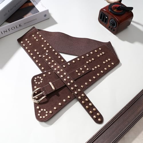 MILAKOO Vintage Punk Leather Waist Belt for Women 80s Goth Costume Cinch Belts Ladies Western Belt for Jean - color: F1: Brown