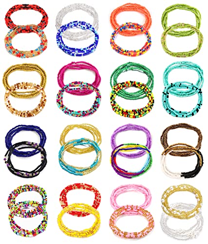 TOBENY SHIWE 24PCS Waist Bead Chains for Women Colorful Summer Body Chains Belly Beads Bikini Jewelry Chains Bead Waist Chains Set - style: Style G-32P