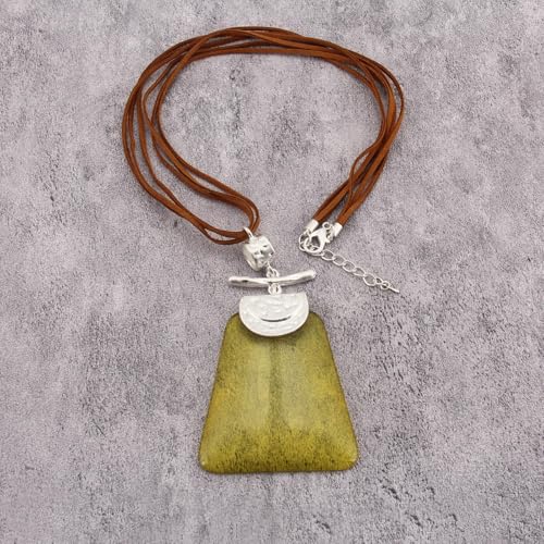 Leather Necklace for Women Large Pendant Hippie Choker Necklace Vintage Sweater Necklace Chunky Boho Necklaces for Women - style: Boho Pendant Necklace